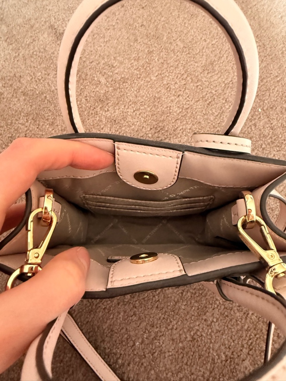 NWOT Michael Kors Pink and Vanilla MK Logo Satchel with Gold Hardware - Picture 3 of 3